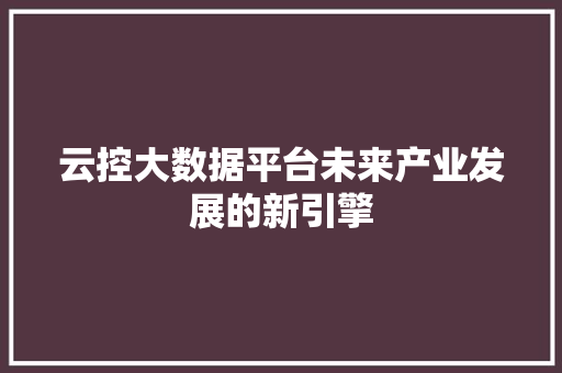 云控大数据平台未来产业发展的新引擎