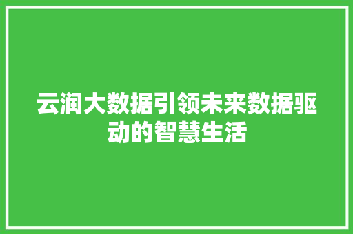 云润大数据引领未来数据驱动的智慧生活 云润大数据引领未来数据驱动的智慧生活