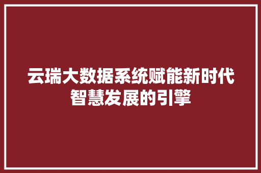 云瑞大数据系统赋能新时代智慧发展的引擎 云瑞大数据系统赋能新时代智慧发展的引擎