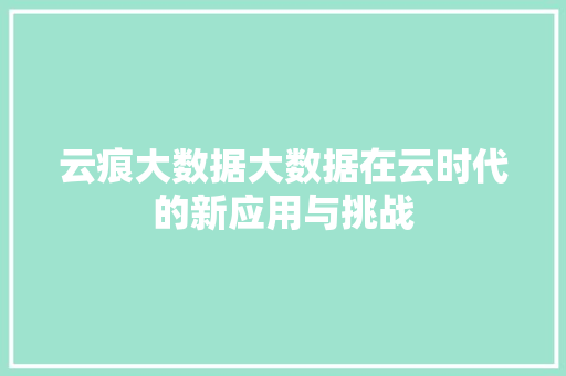 云痕大数据大数据在云时代的新应用与挑战 云痕大数据大数据在云时代的新应用与挑战
