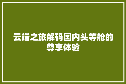 云端之旅解码国内头等舱的尊享体验 云端之旅解码国内头等舱的尊享体验