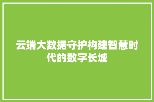 云端大数据守护构建智慧时代的数字长城 云端大数据守护构建智慧时代的数字长城