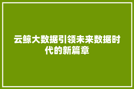 云鲸大数据引领未来数据时代的新篇章