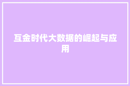 互金时代大数据的崛起与应用
