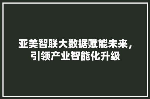 亚美智联大数据赋能未来，引领产业智能化升级