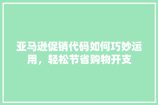亚马逊促销代码如何巧妙运用，轻松节省购物开支