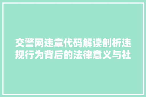 交警网违章代码解读剖析违规行为背后的法律意义与社会影响 交警网违章代码解读剖析违规行为背后的法律意义与社会影响
