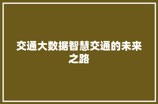 交通大数据智慧交通的未来之路 交通大数据智慧交通的未来之路