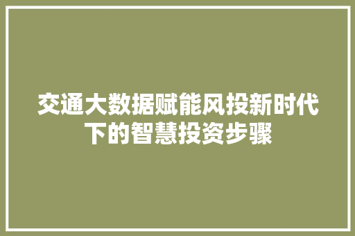 交通大数据赋能风投新时代下的智慧投资步骤 交通大数据赋能风投新时代下的智慧投资步骤