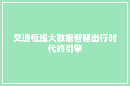 交通枢纽大数据智慧出行时代的引擎