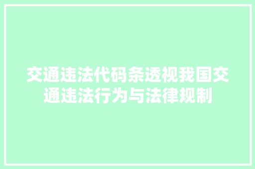 交通违法代码条透视我国交通违法行为与法律规制