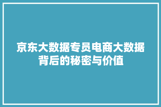 京东大数据专员电商大数据背后的秘密与价值 京东大数据专员电商大数据背后的秘密与价值