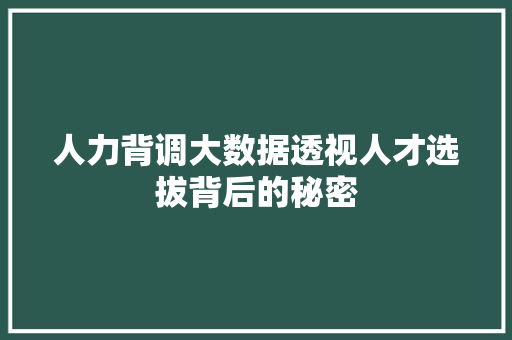 人力背调大数据透视人才选拔背后的秘密