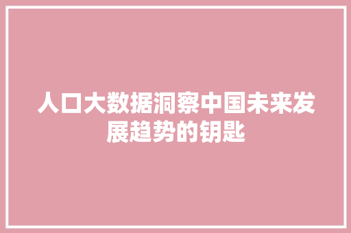 人口大数据洞察中国未来发展趋势的钥匙