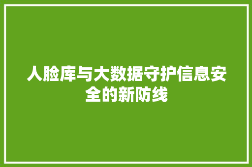 人脸库与大数据守护信息安全的新防线 人脸库与大数据守护信息安全的新防线