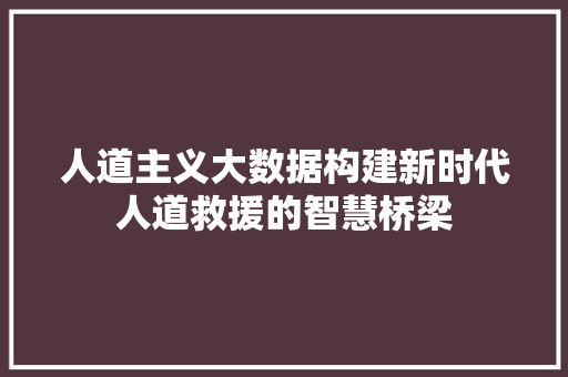 人道主义大数据构建新时代人道救援的智慧桥梁 人道主义大数据构建新时代人道救援的智慧桥梁