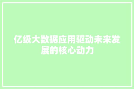 亿级大数据应用驱动未来发展的核心动力 亿级大数据应用驱动未来发展的核心动力
