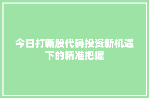 今日打新股代码投资新机遇下的精准把握 今日打新股代码投资新机遇下的精准把握