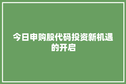 今日申购股代码投资新机遇的开启