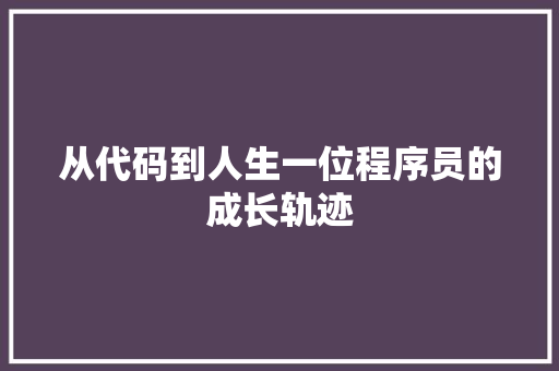 从代码到人生一位程序员的成长轨迹