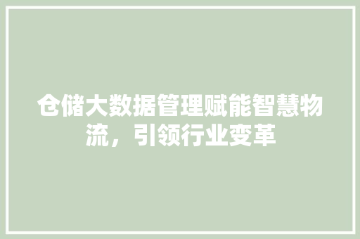 仓储大数据管理赋能智慧物流，引领行业变革