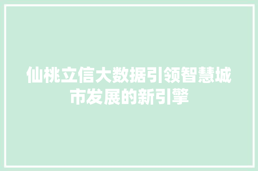仙桃立信大数据引领智慧城市发展的新引擎 仙桃立信大数据引领智慧城市发展的新引擎