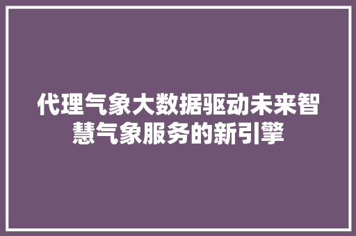 代理气象大数据驱动未来智慧气象服务的新引擎 代理气象大数据驱动未来智慧气象服务的新引擎