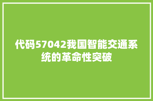 代码57042我国智能交通系统的革命性突破