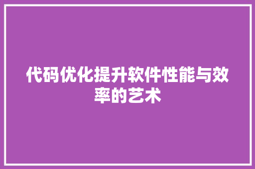 代码优化提升软件性能与效率的艺术