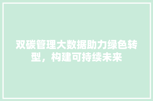 双碳管理大数据助力绿色转型，构建可持续未来
