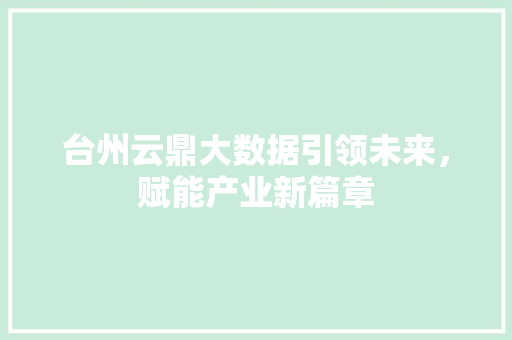 台州云鼎大数据引领未来，赋能产业新篇章 电脑配置
