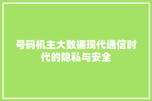 号码机主大数据现代通信时代的隐私与安全