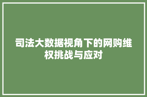 司法大数据视角下的网购维权挑战与应对 司法大数据视角下的网购维权挑战与应对