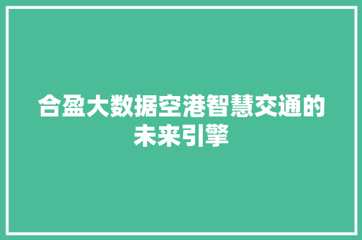 合盈大数据空港智慧交通的未来引擎