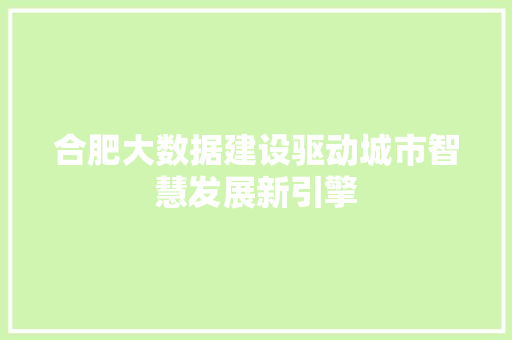 合肥大数据建设驱动城市智慧发展新引擎