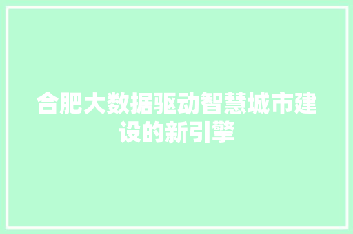 合肥大数据驱动智慧城市建设的新引擎