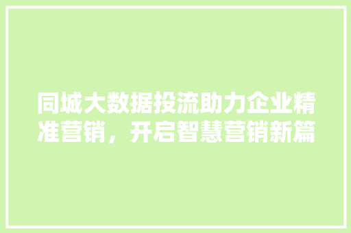 同城大数据投流助力企业精准营销，开启智慧营销新篇章