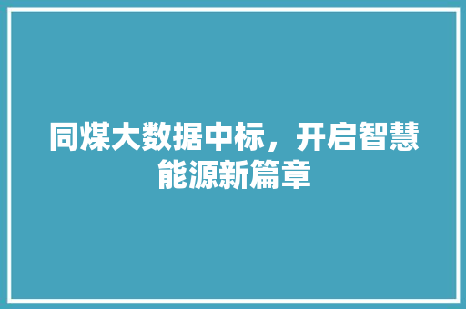 同煤大数据中标，开启智慧能源新篇章
