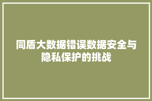 同盾大数据错误数据安全与隐私保护的挑战