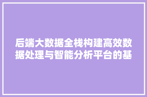 后端大数据全栈构建高效数据处理与智能分析平台的基石
