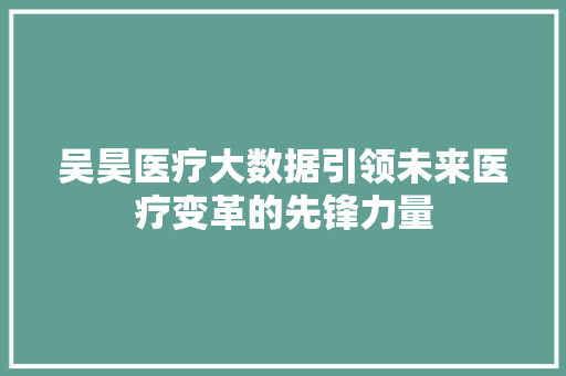 吴昊医疗大数据引领未来医疗变革的先锋力量