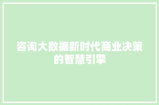 咨询大数据新时代商业决策的智慧引擎