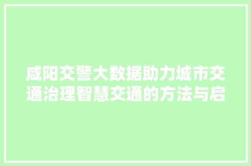 咸阳交警大数据助力城市交通治理智慧交通的方法与启示