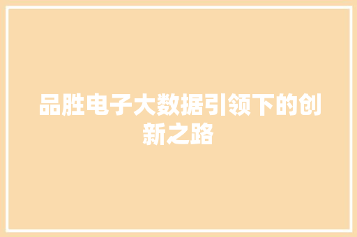 品胜电子大数据引领下的创新之路