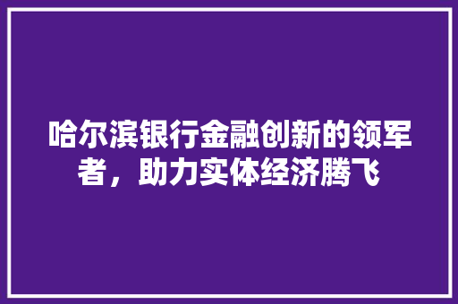 哈尔滨银行金融创新的领军者，助力实体经济腾飞