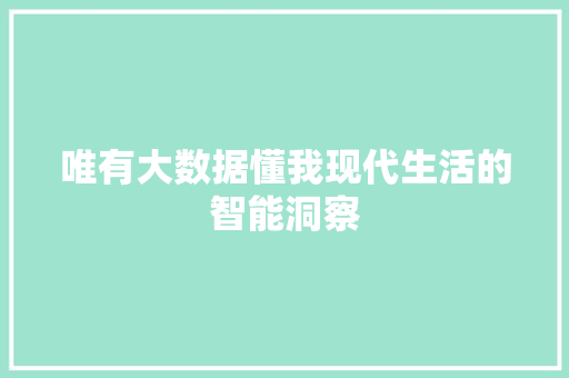 唯有大数据懂我现代生活的智能洞察