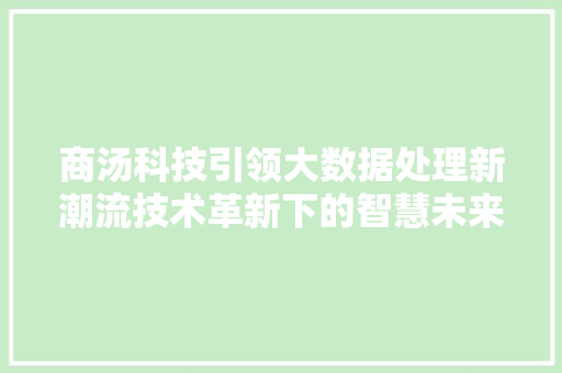 商汤科技引领大数据处理新潮流技术革新下的智慧未来