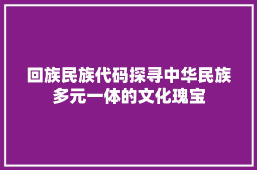 回族民族代码探寻中华民族多元一体的文化瑰宝 回族民族代码探寻中华民族多元一体的文化瑰宝