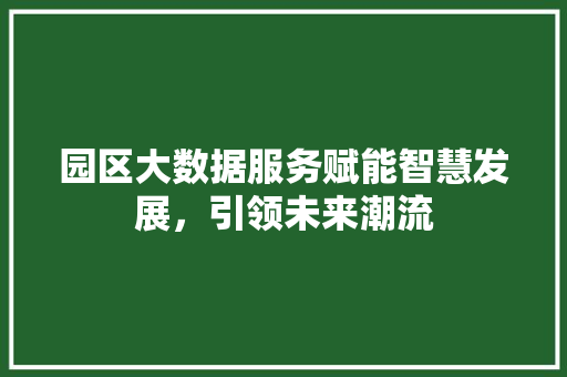园区大数据服务赋能智慧发展,引领未来潮流 园区大数据服务赋能智慧发展,引领未来潮流