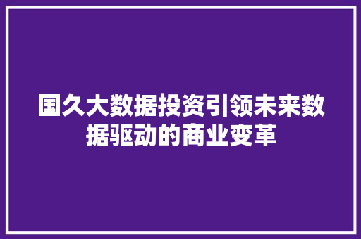 国久大数据投资引领未来数据驱动的商业变革